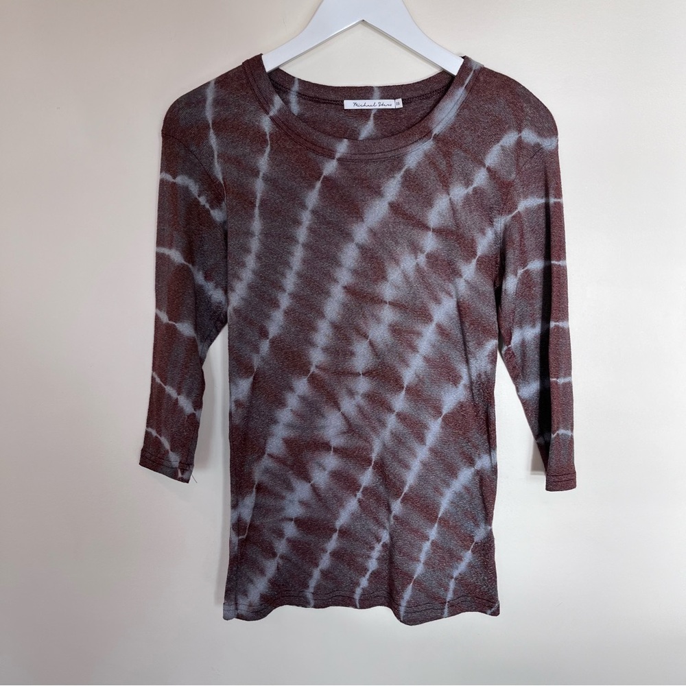 Michael Stars Tie Dye Brown Gray Shimmer T-Shirt Womens One Size Stretch